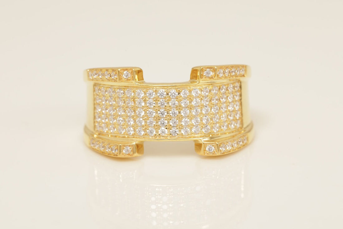 Diamond Cigar Band, Diamond Statement Ring, Unique Micro Pave Eternity Ring, Thick Wedding Band, Anniversary Band