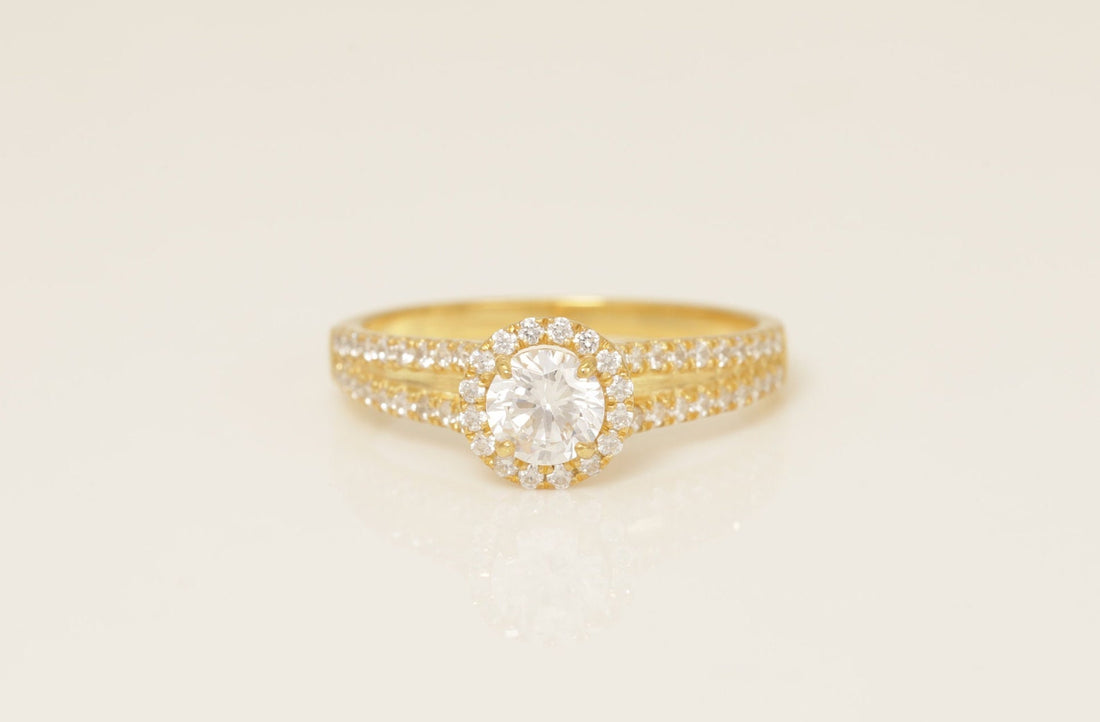 Split Shank Diamond Halo Engagement Ring, Diamond Wedding Ring, Bridal Promise Ring for Women, Anniversary Ring