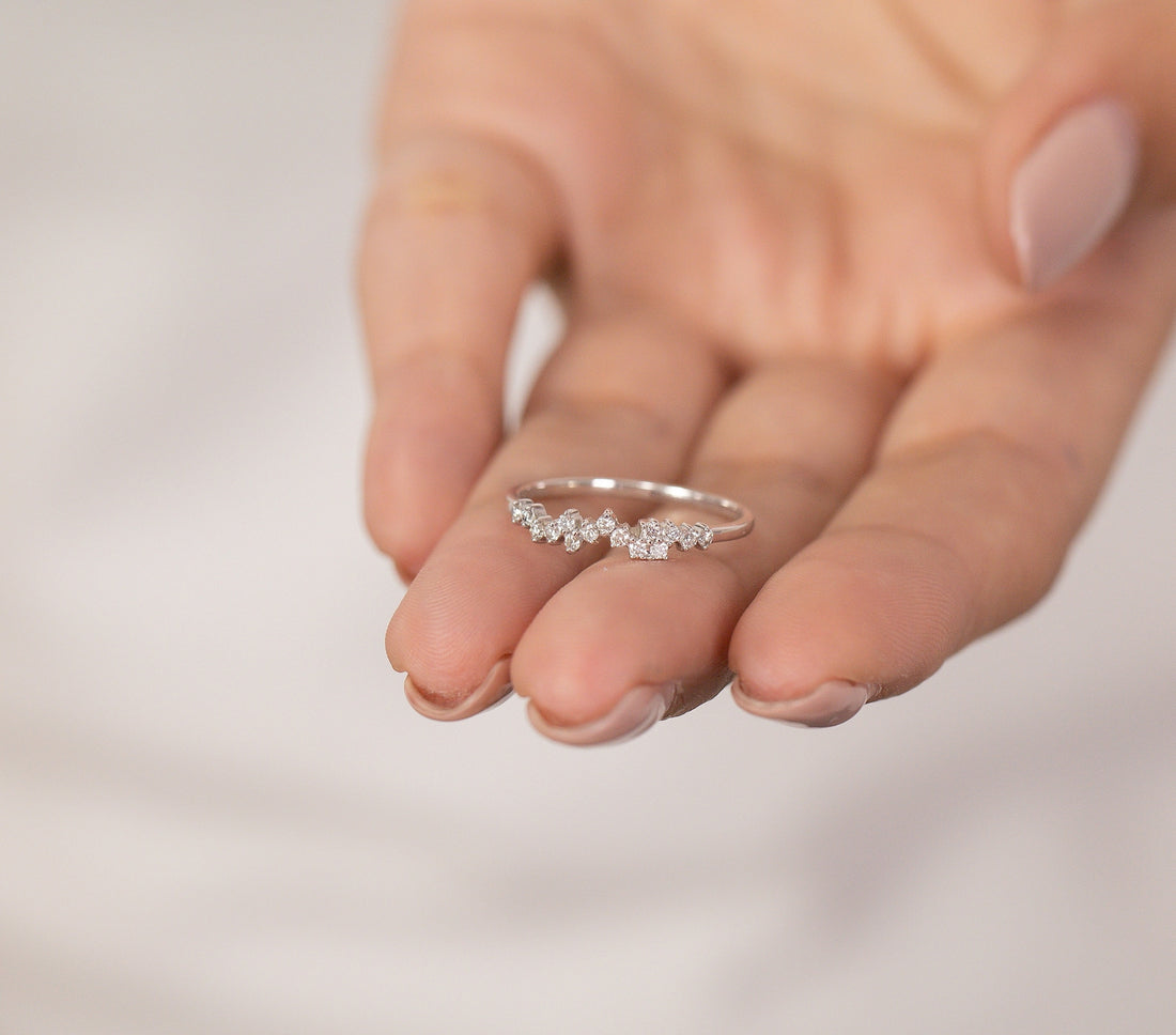 Cluster Moissanite Wedding Ring, Unique Moissanite Stackable Ring, Minimalist Moissanite Ring, Moissanite Bubble Band Gift for Her