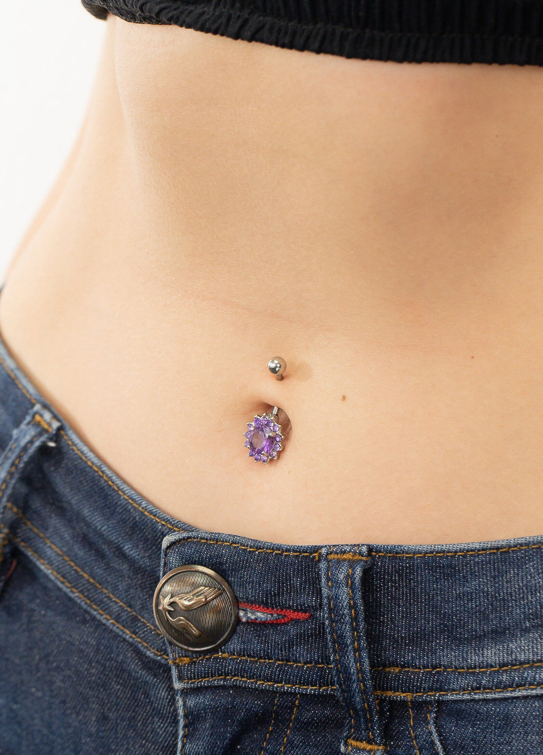 Amethyst Belly Button Ring, Navel Body Piercing Jewelry, Curved Barbell Belly Ring, Body Jewelry