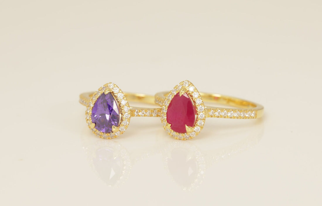 1.25 CT Diamond Halo Ruby Engagement Ring, July Birthstone Ring, Pear Shape Ruby Wedding Ring, Unique Promise Ring, Anniversary Ring