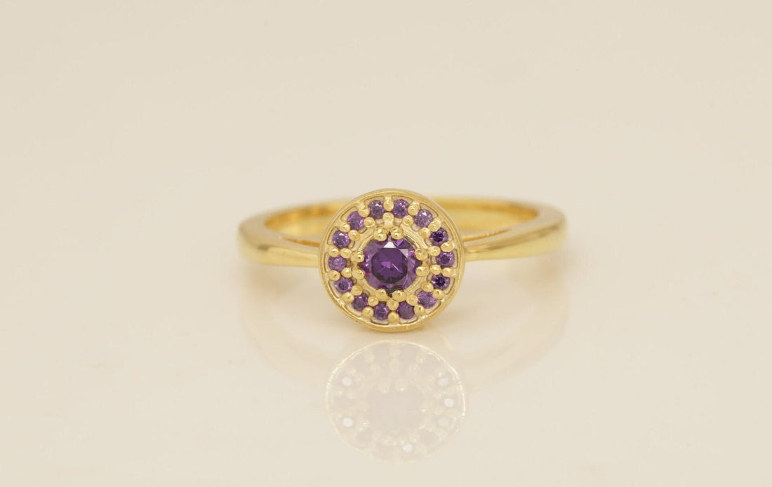 Amethyst Halo Engagement Ring, February Birthstone Ring, Anniversary Gift for Her, Bridal Promise Ring