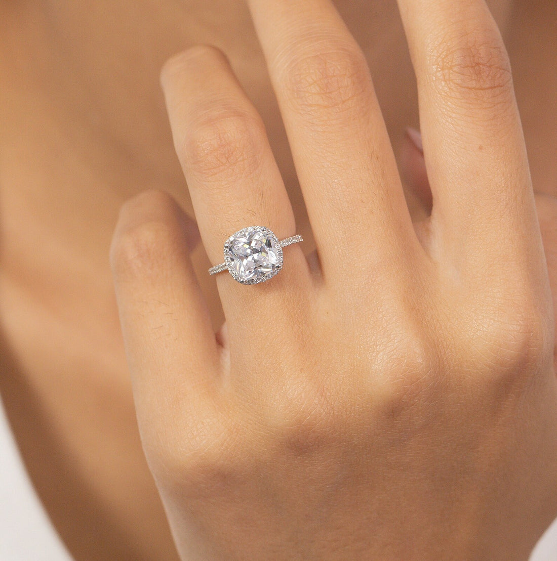 3.0 CT Cushion Diamond Engagement Ring, Fancy Engagement Ring, Halo Ring, Gift For Her