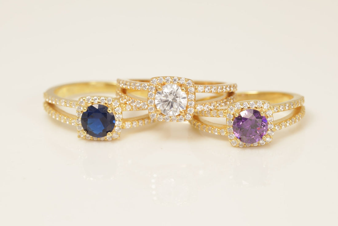 Split Shank Blue Sapphire Engagement Ring, Gemstone Wedding Ring, September Birthstone Ring, Diamond Halo Anniversary Ring, Promise Ring