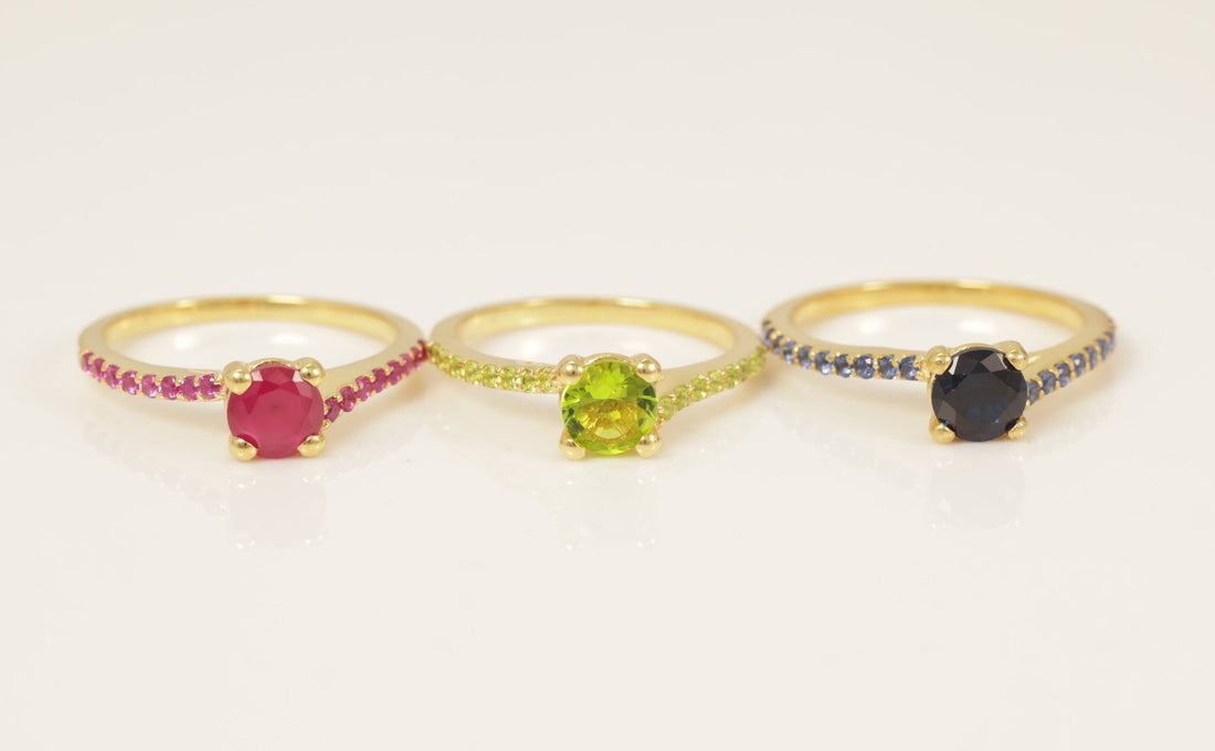 Cathedral Set Gemstones Engagement Ring, Gemstone Wedding Ring, Birthstone Ring, Bridal Promise Ring, Anniversary Gift