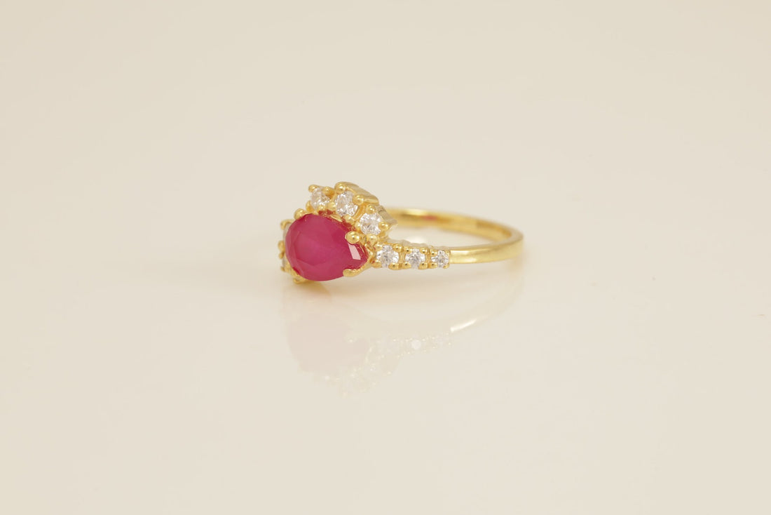 0.75 CT Ruby Cluster Engagement Ring, Diamond Cluster Anniversary Ring, July Birthstone Ring, Bridal Promise Ring