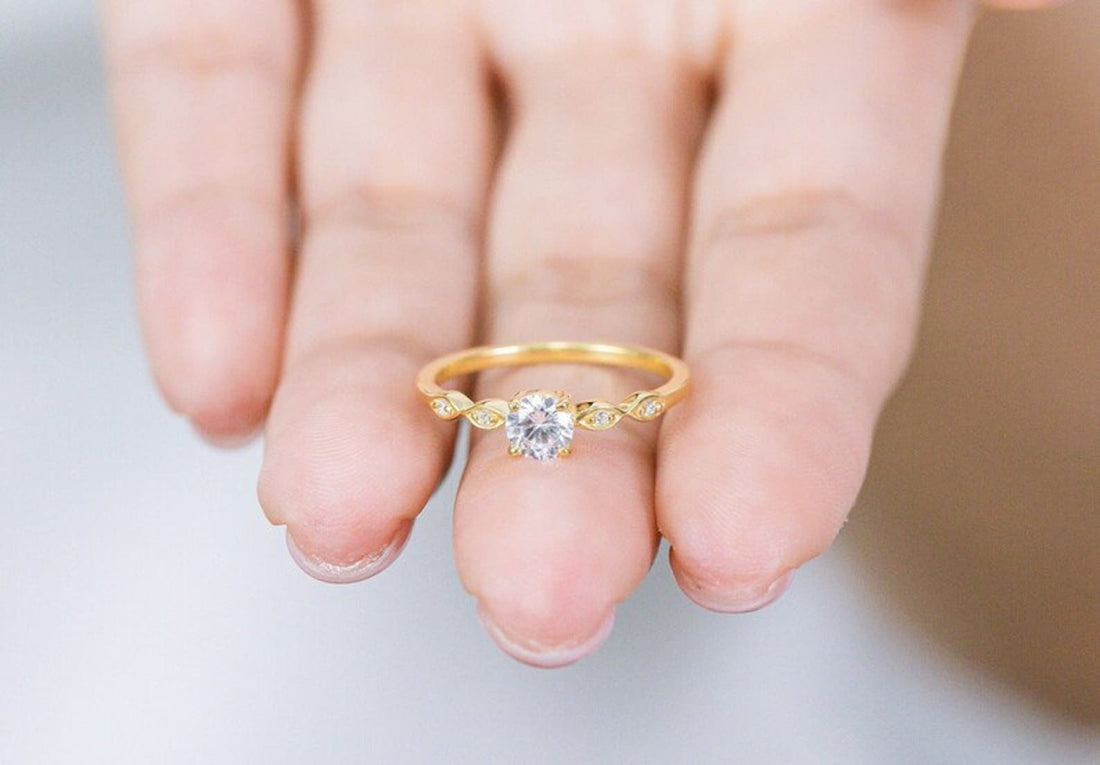 5mm Round Moissanite Engagement Ring, Marquise Set Promise Ring, Diamond Wedding Ring, Bridal Anniversary Ring