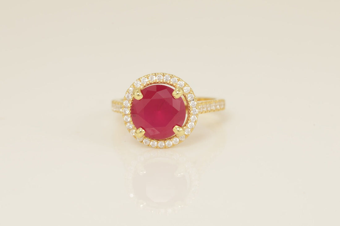 Diamond Halo Ruby Engagement Ring, July Birthstone Ring, Bridal Promise Ring, Anniversary Ring Gift for Her