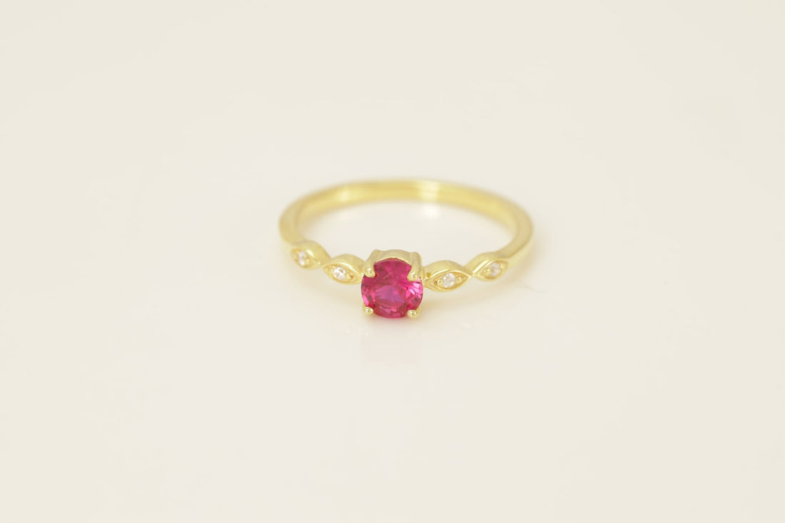 Ruby and Diamond Engagement Ring, July Birthstone, Ruby Ring, 18k Gold Unique Promise Ring, Marquise Ring