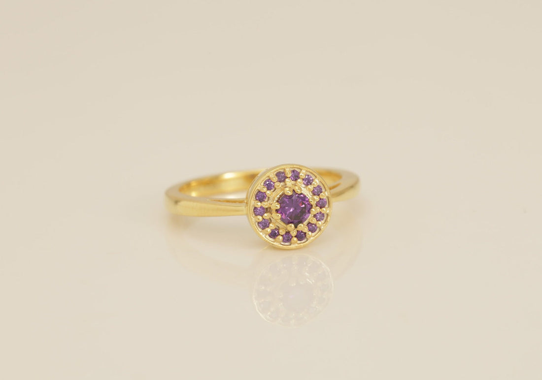 Amethyst Halo Engagement Ring, February Birthstone Ring, Anniversary Gift for Her, Bridal Promise Ring