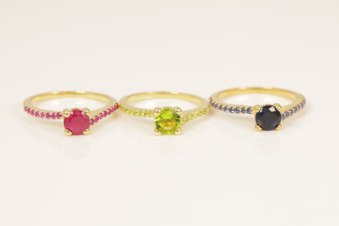 Cathedral Set Gemstones Engagement Ring, Gemstone Wedding Ring, Birthstone Ring, Bridal Promise Ring, Anniversary Gift