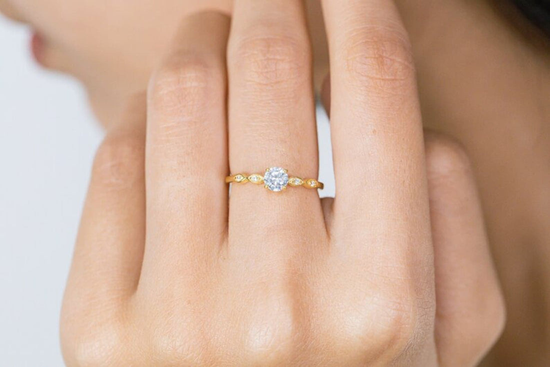 5mm Round Moissanite Engagement Ring, Marquise Set Promise Ring, Diamond Wedding Ring, Bridal Anniversary Ring