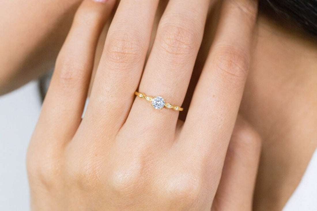 5mm Round Moissanite Engagement Ring, Marquise Set Promise Ring, Diamond Wedding Ring, Bridal Anniversary Ring