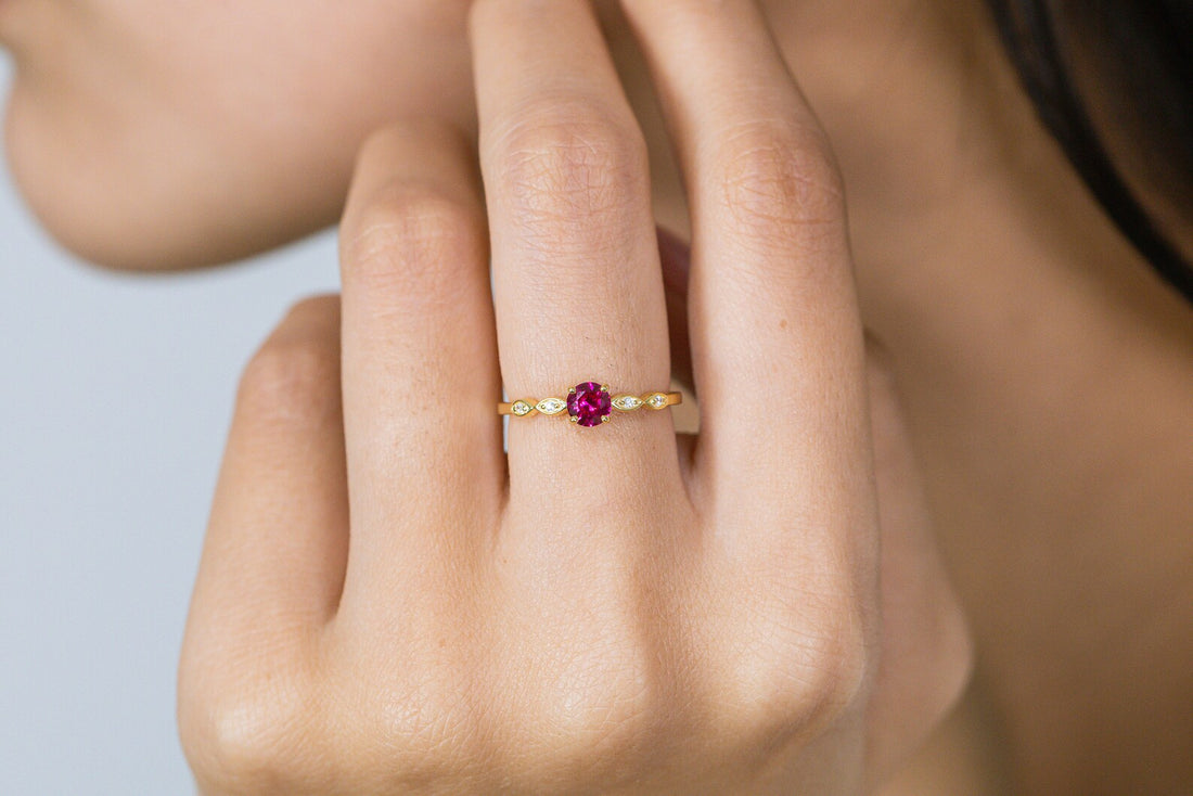 Ruby and Diamond Engagement Ring, July Birthstone, Ruby Ring, 18k Gold Unique Promise Ring, Marquise Ring