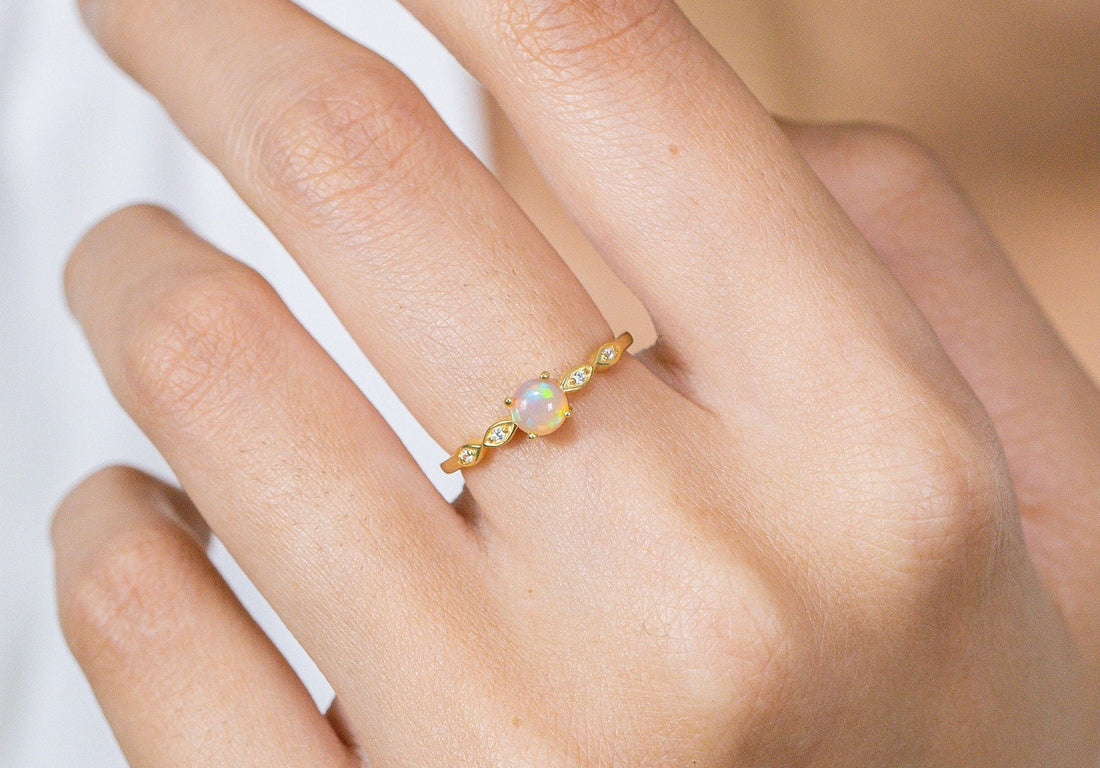 Opal and Diamond Engagement Ring, October Birthstone, Opal Ring, 18k Gold Unique Promise Ring, Marquise Ring