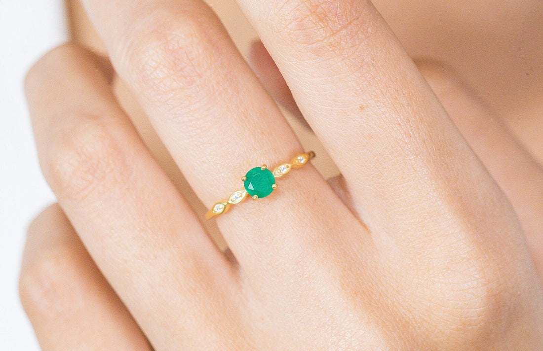 Emerald and Diamond Engagement Ring, May Birthstone, Emerald Ring, 18k Gold Unique Promise Ring, Marquise Ring