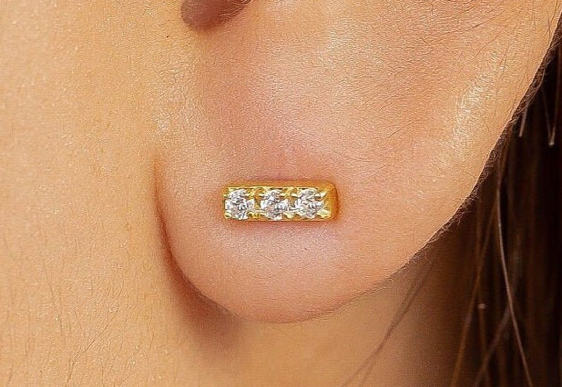 Minimalist Bar Earrings / Diamonds Dainty Bar Earrings / Diamonds Stud Earrings / Sterling Silver Earrings