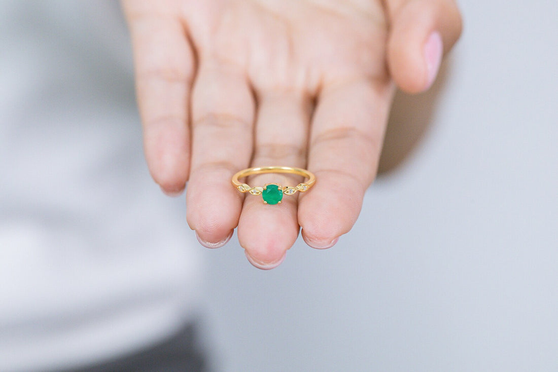 Emerald and Diamond Engagement Ring, May Birthstone, Emerald Ring, 18k Gold Unique Promise Ring, Marquise Ring