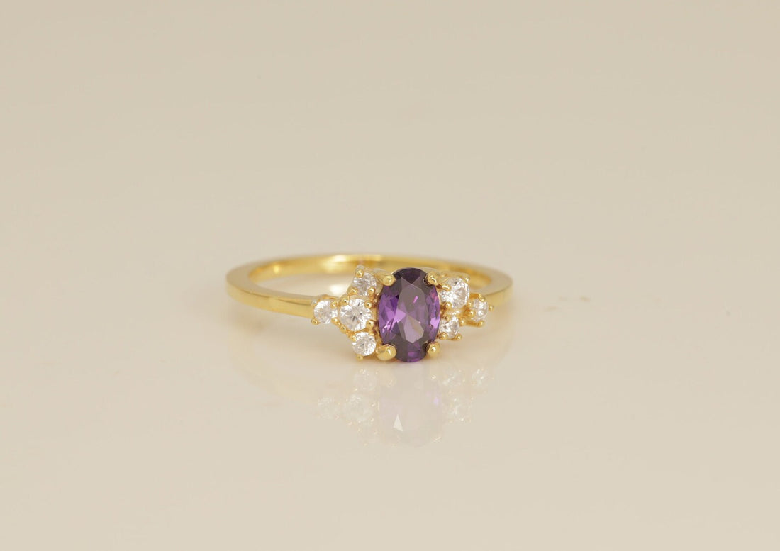 0.50 CT Cluster Amethyst Engagement Ring, Cluster Diamond Ring, Prong Set Oval Amethyst Wedding Ring, February Birthstone Gift