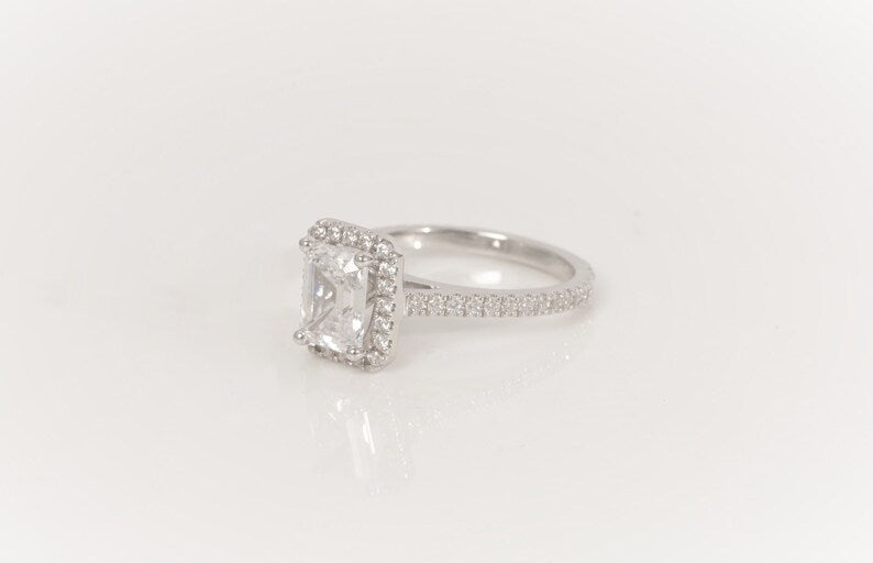 1.75 CT Emerald Cut Diamond Engagement Ring, Diamond Halo Wedding Ring, Promise Ring for Women, Anniversary Ring