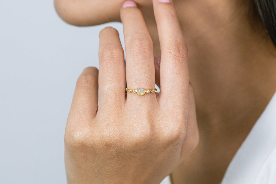 Opal and Diamond Engagement Ring, October Birthstone, Opal Ring, 18k Gold Unique Promise Ring, Marquise Ring