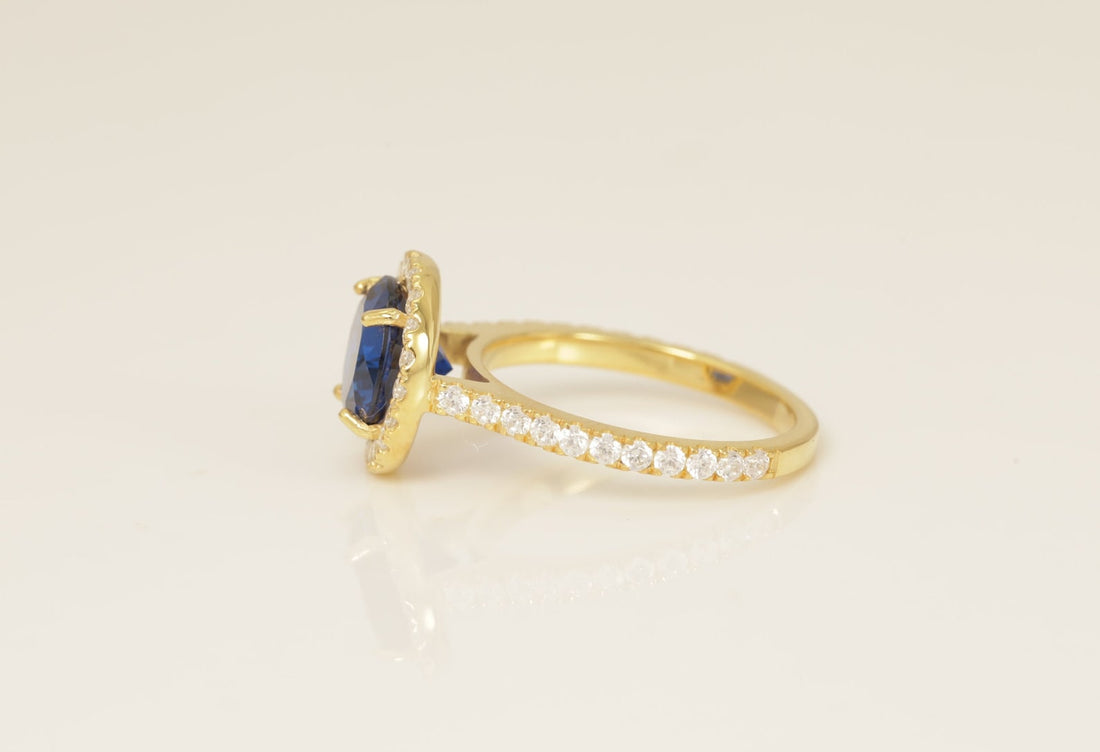 Diamond Halo Blue Sapphire Engagement Ring, September Birthstone Ring, Bridal Promise Ring Gift for Her, Anniversary Ring