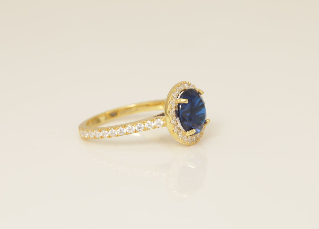 Diamond Halo Blue Sapphire Engagement Ring, September Birthstone Ring, Bridal Promise Ring Gift for Her, Anniversary Ring