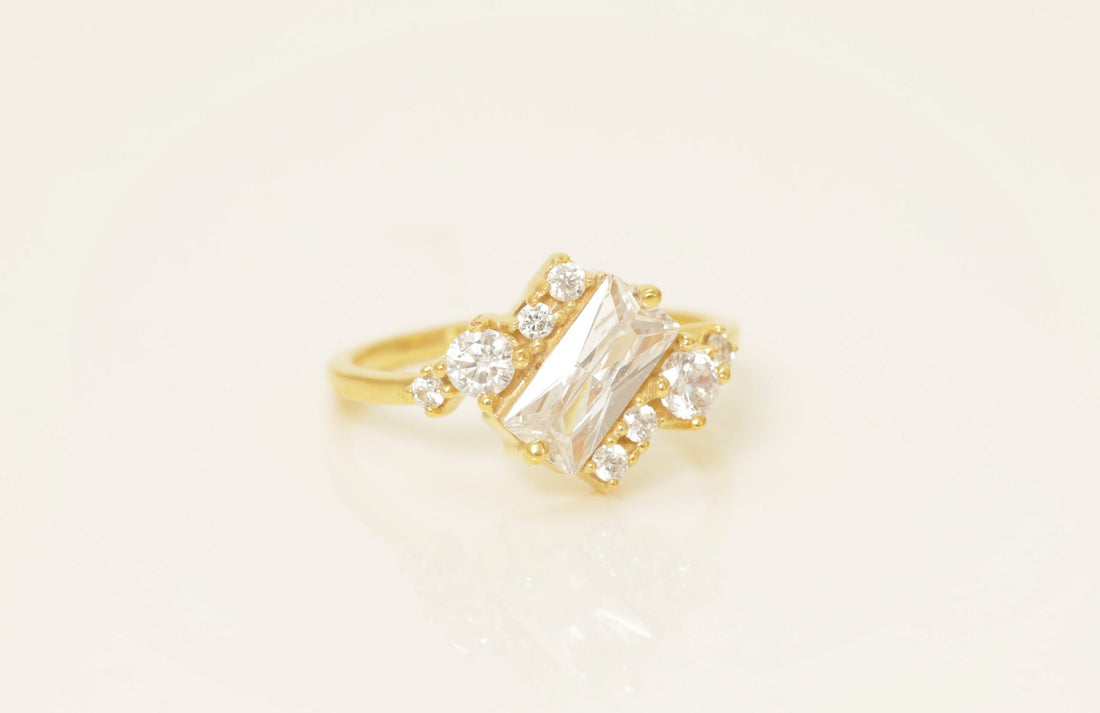 Diamond Cluster Engagement Ring, Alternative Wedding Band, Unique Cluster Nature Ring, Anniversary Gift