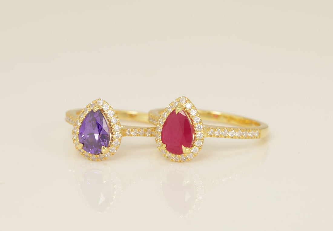 1.25 CT Diamond Halo Amethyst Engagement Ring, February Birthstone Ring, Pear Shape Amethyst Wedding Ring, Unique Promise Ring