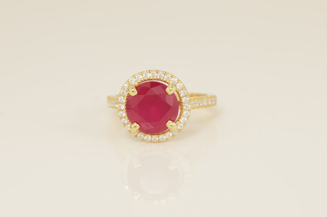 Diamond Halo Ruby Engagement Ring, July Birthstone Ring, Bridal Promise Ring, Anniversary Ring Gift for Her