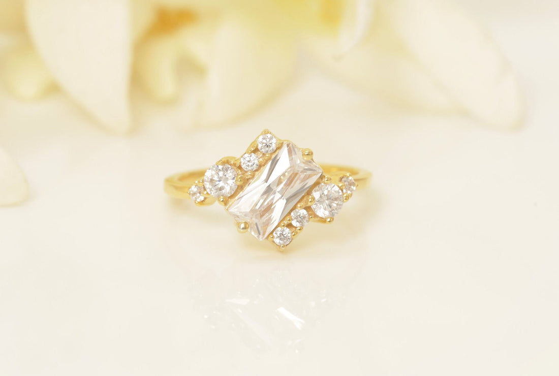 Diamond Cluster Engagement Ring, Alternative Wedding Band, Unique Cluster Nature Ring, Anniversary Gift