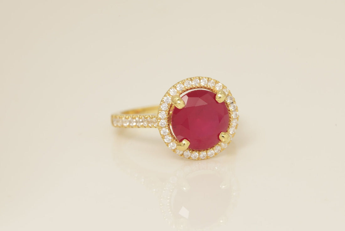 Diamond Halo Ruby Engagement Ring, July Birthstone Ring, Bridal Promise Ring, Anniversary Ring Gift for Her