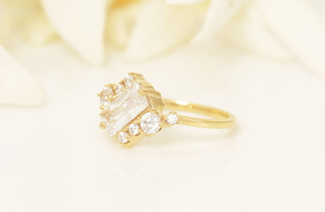 Diamond Cluster Engagement Ring, Alternative Wedding Band, Unique Cluster Nature Ring, Anniversary Gift