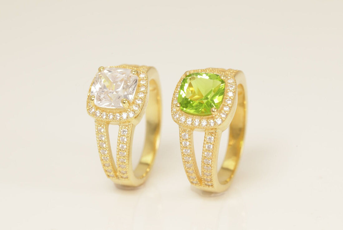 2.0 CT Split Shank Peridot Engagement Ring, Gemstone Wedding Ring, Diamond Halo Anniversary Ring, Birthstone Ring, Promise Ring