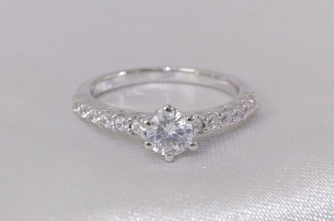 0.50CT Six Prong Diamond Engagement Ring, Bridal Promise Ring, Pave Setting Anniversary Ring Gift for Her