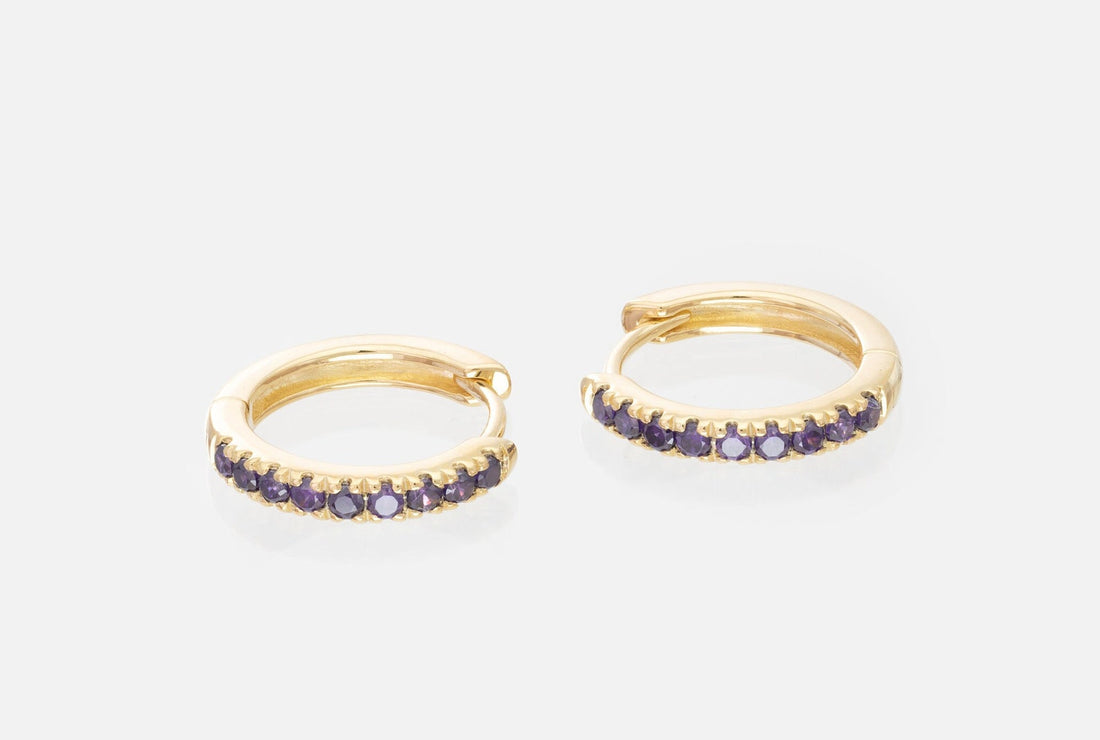 Amethyst Hoop Earrings, February Birthstone Gifts, Huggies Hoop Earrings, Minimal Hoop Earrings