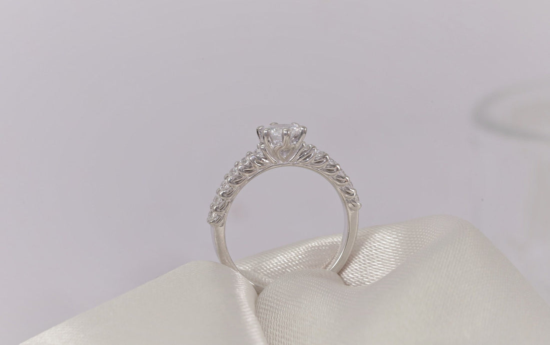 0.50CT Six Prong Diamond Engagement Ring, Bridal Promise Ring, Pave Setting Anniversary Ring Gift for Her