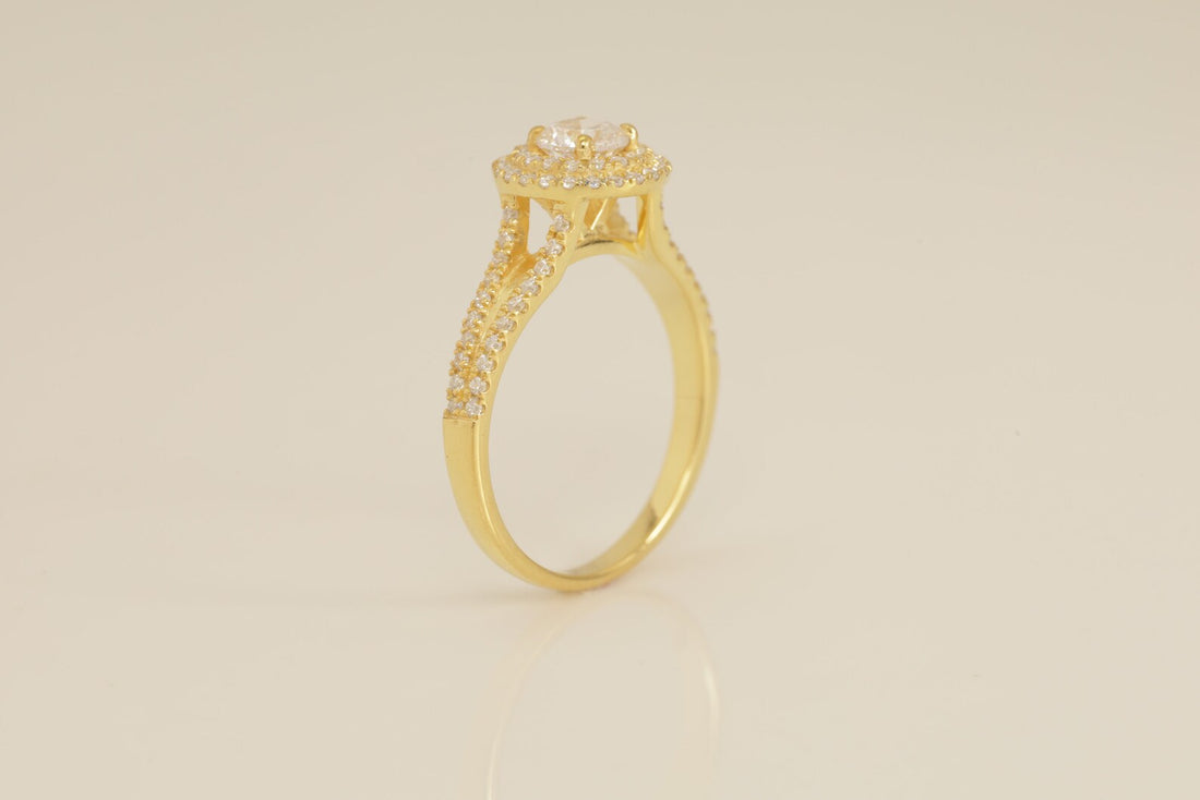Double Halo Split Shank Engagement Ring, 0.36 CT Diamond Wedding Ring, Bridal Promise Ring for Women, Anniversary Ring