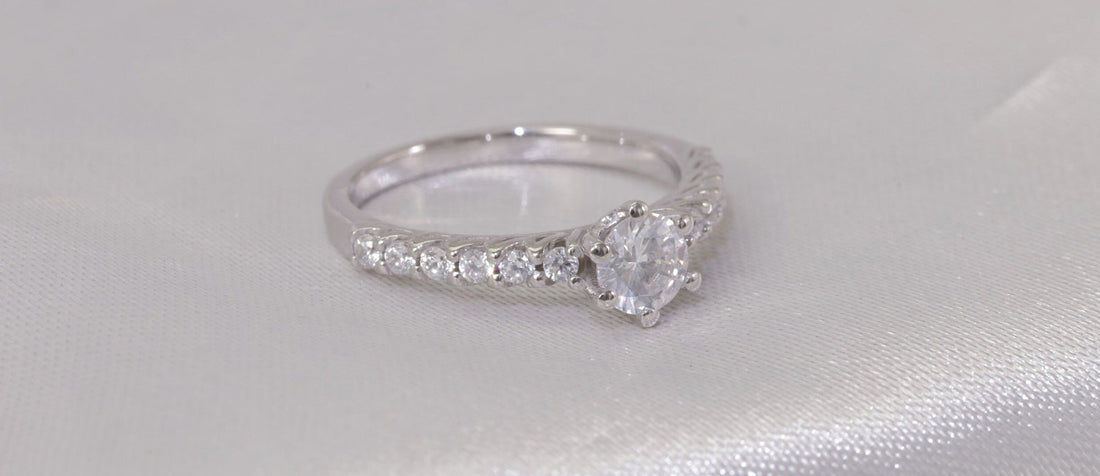 0.50CT Six Prong Diamond Engagement Ring, Bridal Promise Ring, Pave Setting Anniversary Ring Gift for Her