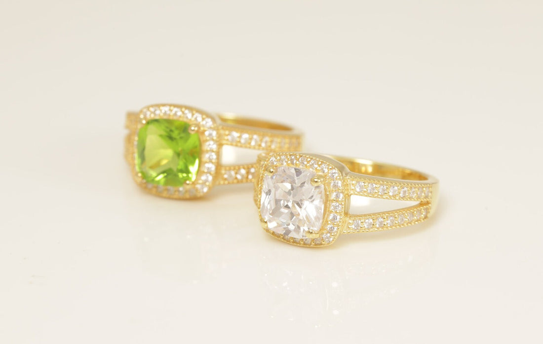 2.0 CT Split Shank Peridot Engagement Ring, Gemstone Wedding Ring, Diamond Halo Anniversary Ring, Birthstone Ring, Promise Ring