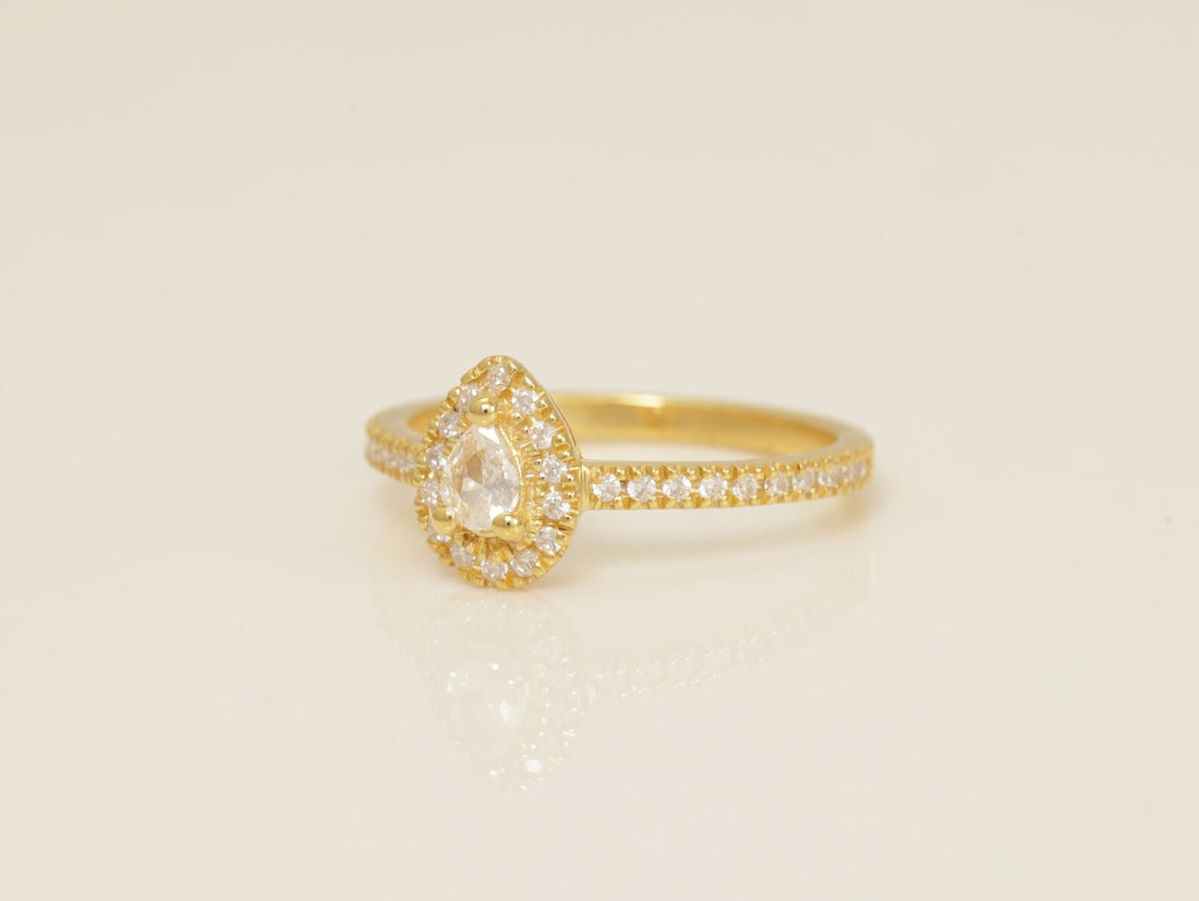 4x3mm Diamond Halo Engagement Ring, Pear Shape Diamond Wedding Ring, Unique Promise Ring for Women, Anniversary Ring