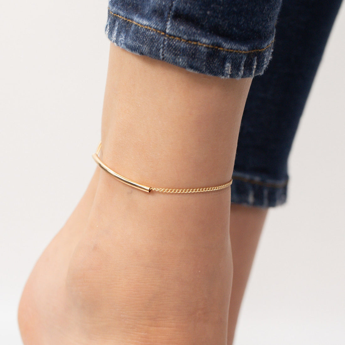 Bar Chain Anklet, Sterling Silver Rectangle Bar Ankle, Unique Anklet, Charming Anklet, Minimalist jewelry