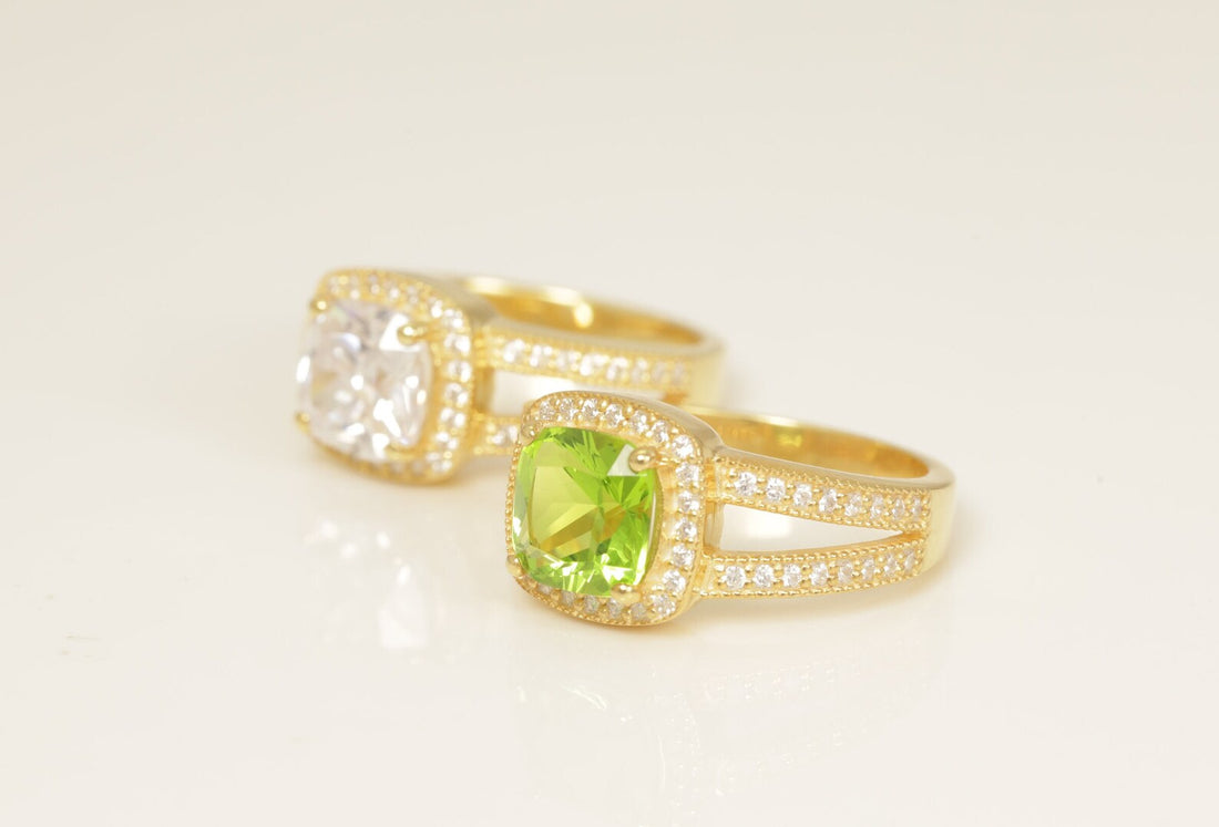 2.0 CT Split Shank Peridot Engagement Ring, Gemstone Wedding Ring, Diamond Halo Anniversary Ring, Birthstone Ring, Promise Ring