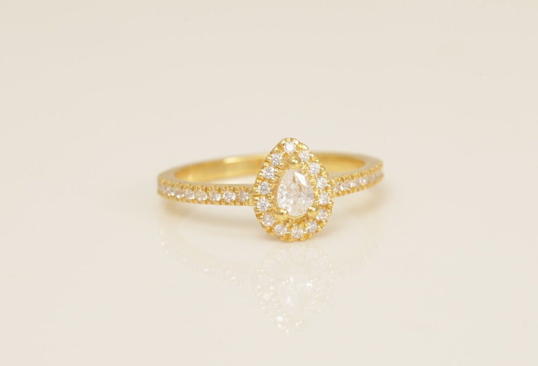 4x3mm Diamond Halo Engagement Ring, Pear Shape Diamond Wedding Ring, Unique Promise Ring for Women, Anniversary Ring
