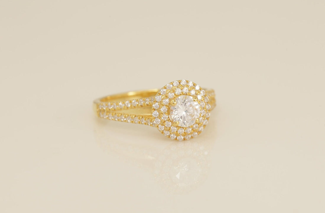 Double Halo Split Shank Engagement Ring, 0.36 CT Diamond Wedding Ring, Bridal Promise Ring for Women, Anniversary Ring