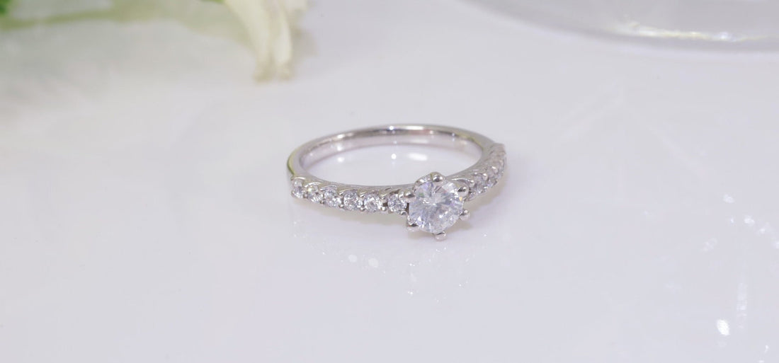 0.50CT Six Prong Diamond Engagement Ring, Bridal Promise Ring, Pave Setting Anniversary Ring Gift for Her