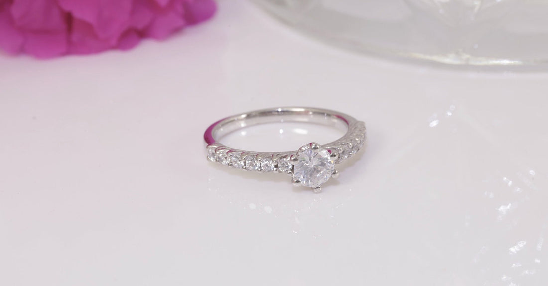 0.50CT Six Prong Diamond Engagement Ring, Bridal Promise Ring, Pave Setting Anniversary Ring Gift for Her