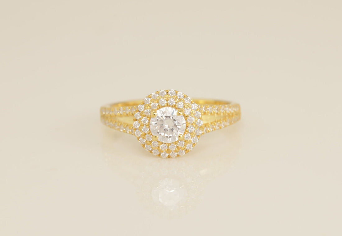 Double Halo Split Shank Engagement Ring, 0.36 CT Diamond Wedding Ring, Bridal Promise Ring for Women, Anniversary Ring