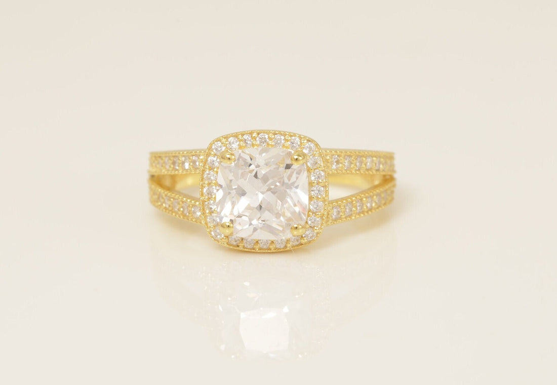 2.0 CT Split Shank Diamond Engagement Ring, Cushion Cut Wedding Ring, Diamond Halo Engagement Ring, Anniversary Ring