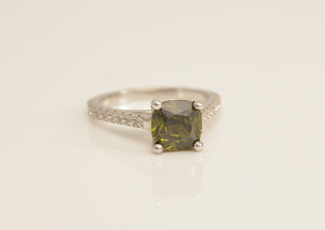 Cathedral Set Peridot Engagement Ring, August Birthstone Ring, Diamond Solitaire Wedding Ring, Anniversary Ring for Her